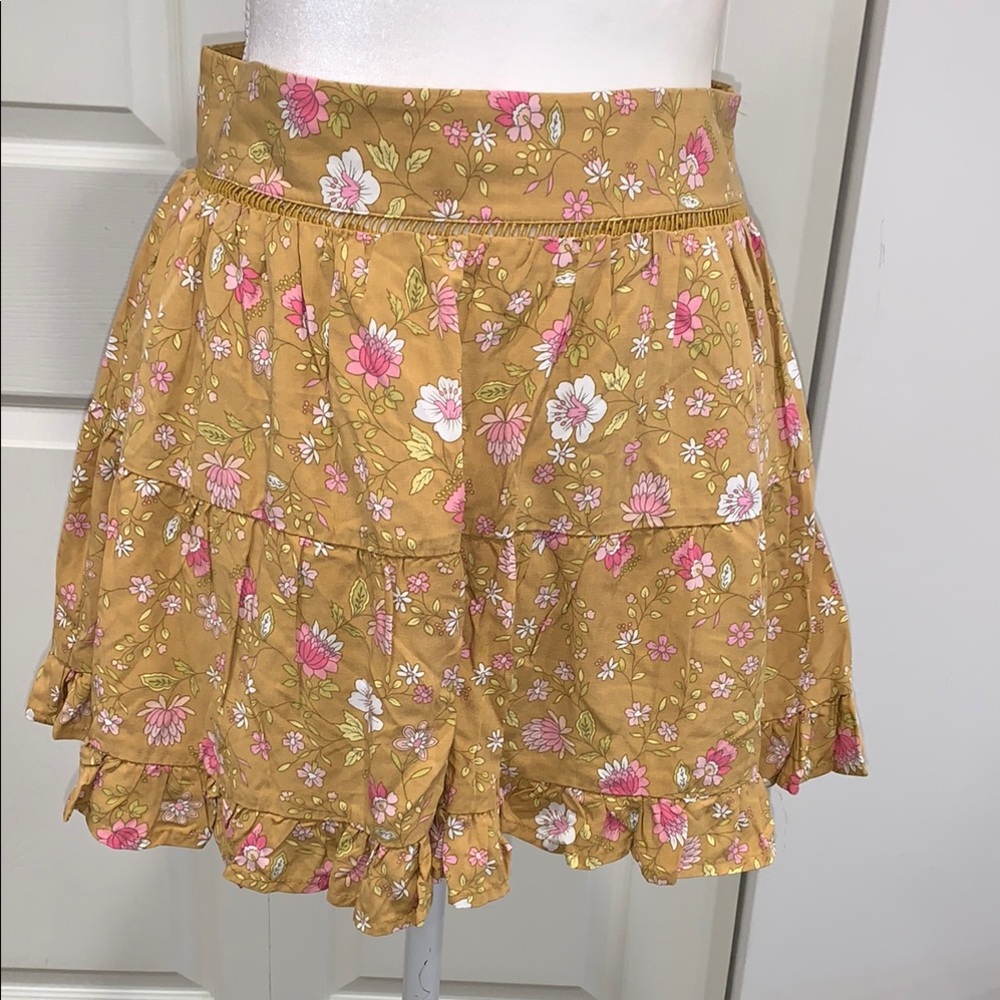 Floral Ruffle Skirt in Mustard and Pink